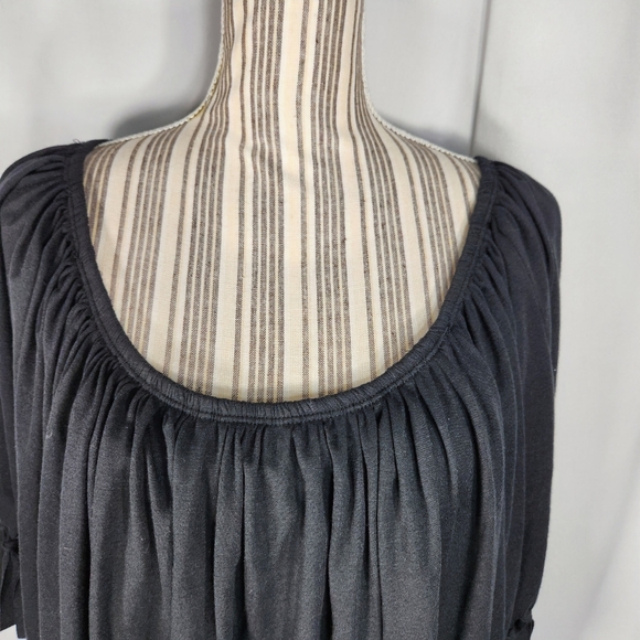 Notations Black Short Sleeve On/Off Shoulder Knotted Fringe Hem Top Size XLarge - Picture 3 of 8